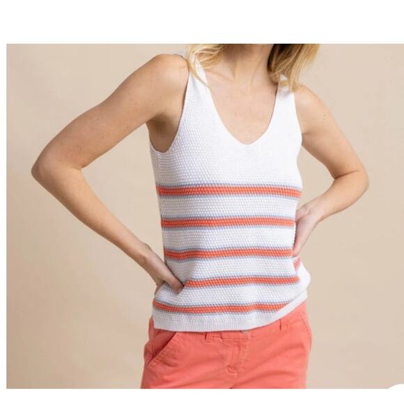 Southern Tide Women’s Alli Striped Sweater Tank Size Large White Coral - Picture 1 of 4